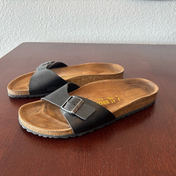 Birkenstock Madrid Slide Sandals Size 41 US 10 Narrow Black Adjustable Strap - Picture 4 of 11